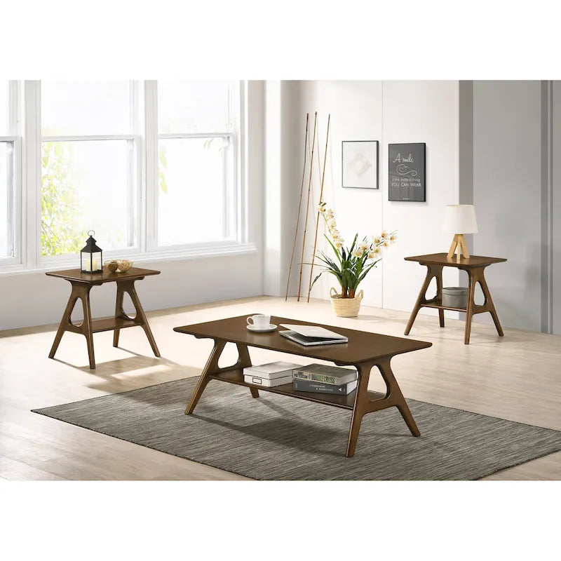 Arona Mid-Century Modern Wood 3-Piece Coffee Table Set