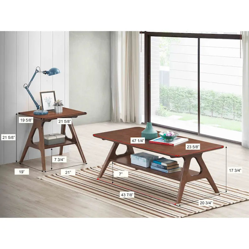 Arona Mid-Century Modern Wood 3-Piece Coffee Table Set