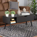 Roden Modern Two-Tone Black and Espresso Brown Finished Wood Coffee Table with Lift-Top Storage Compartment