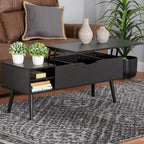 Roden Modern Two-Tone Black and Espresso Brown Finished Wood Coffee Table with Lift-Top Storage Compartment