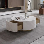 Modern Round Drum Coffee Table, Trapezoid White Marble Coffee Table For Living Room