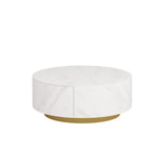 Modern Round Drum Coffee Table, Trapezoid White Marble Coffee Table For Living Room