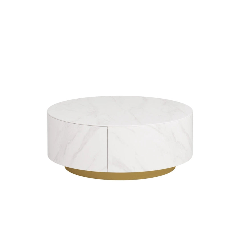 Modern Round Drum Coffee Table, Trapezoid White Marble Coffee Table For Living Room