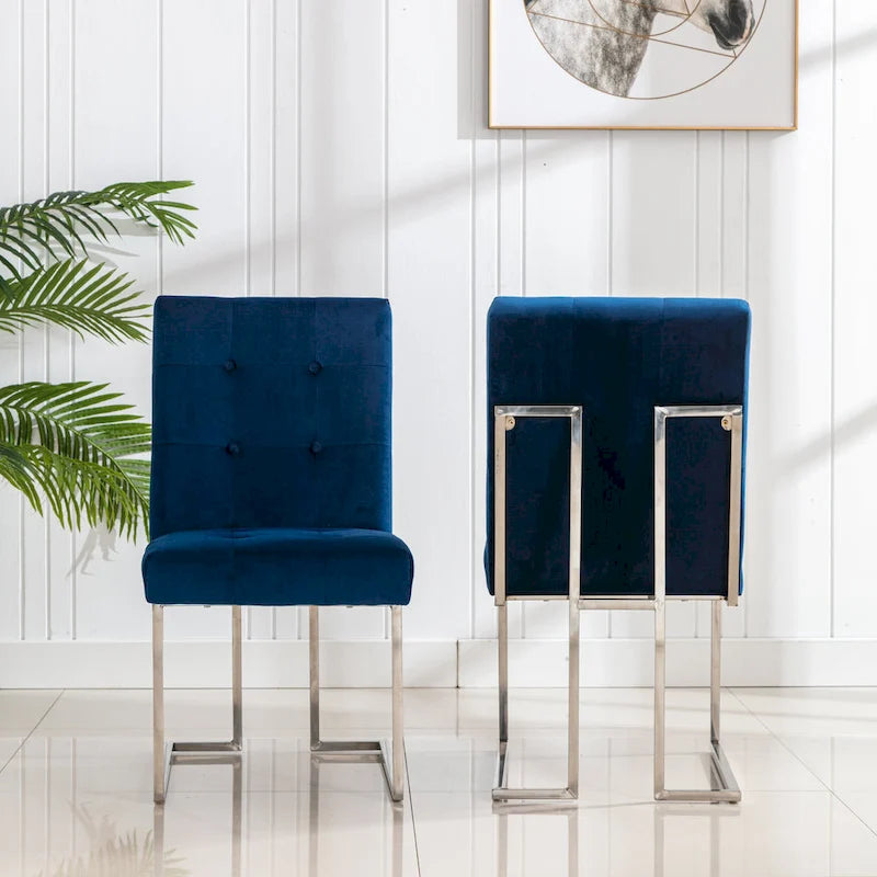 Home Beyond Velvet Upholstered Dining Side Chairs Set of 2, Navy Blue