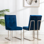 Home Beyond Velvet Upholstered Dining Side Chairs Set of 2, Navy Blue