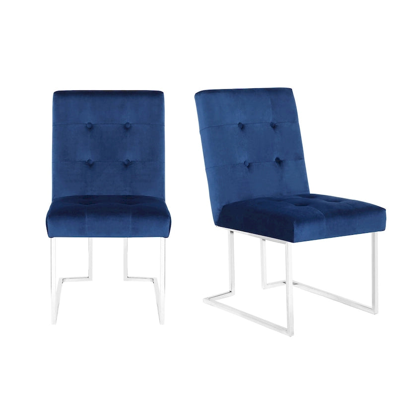 Home Beyond Velvet Upholstered Dining Side Chairs Set of 2, Navy Blue