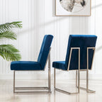 Home Beyond Velvet Upholstered Dining Side Chairs Set of 2, Navy Blue
