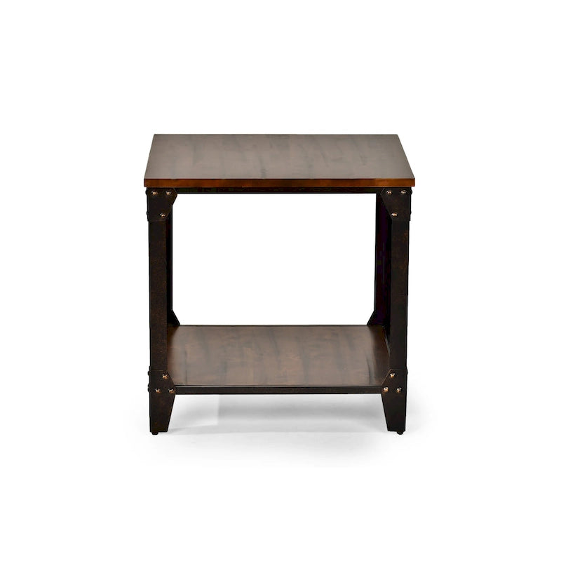 Brown Distressed Wood & Iron Square End Table - 24 - Rustic Industrial
