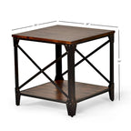 Brown Distressed Wood & Iron Square End Table - 24 - Rustic Industrial