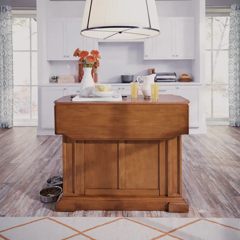 Americana Distressed Cottage Oak Kitchen Island With Drop Leaf