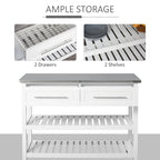HOMCOM Stainless Steel Top Kitchen Island Rolling Utility Cart with Drawers & Shelves - White