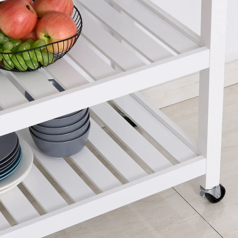 HOMCOM Stainless Steel Top Kitchen Island Rolling Utility Cart with Drawers & Shelves - White