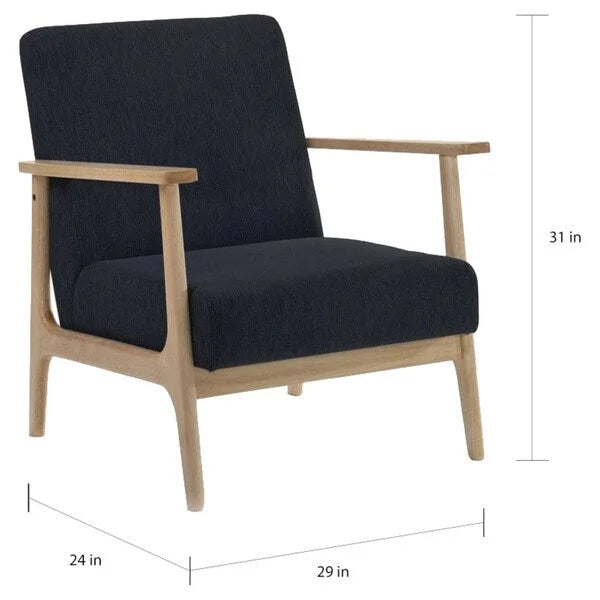 Black Fabric Accent Chair - Natural Oak Frame - Mid-Century Modern