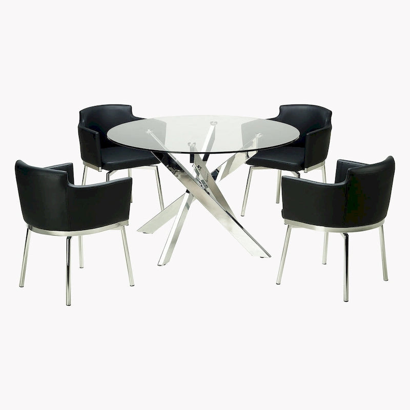 Somette Round Glass Top Chrome Dining Table - Silver