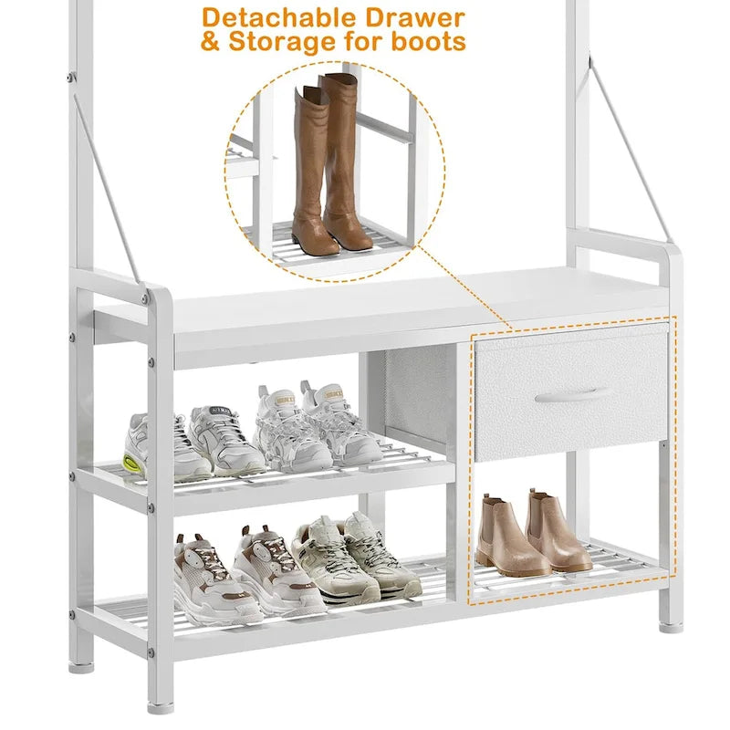 Hall Tree with Bench, Can Divided into freestanding Shoe Bench and Wall Rack