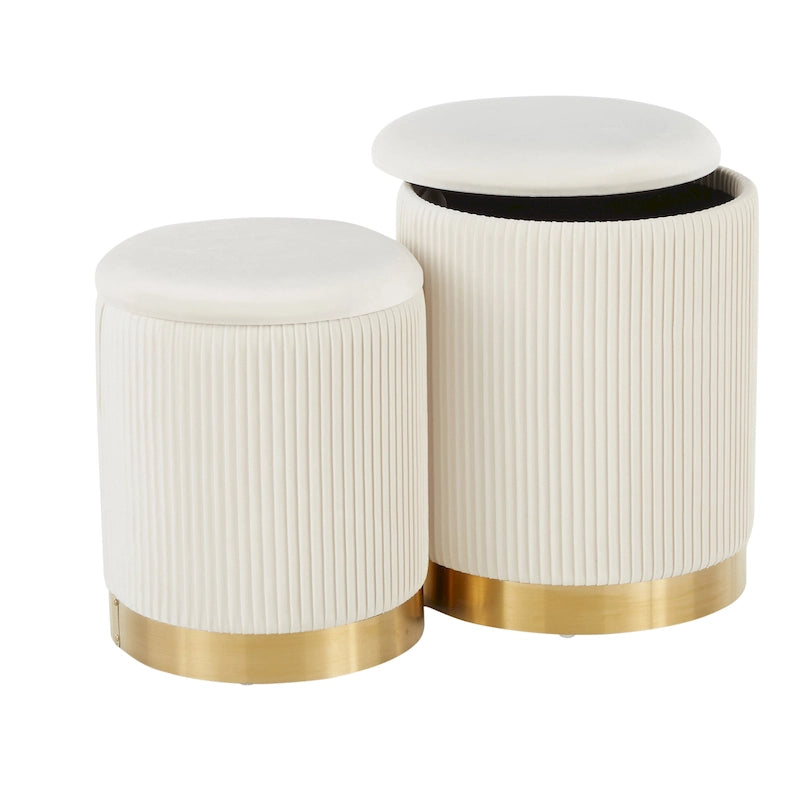 Silver Orchid Corday Contemporary Pleated Nesting Ottoman Set