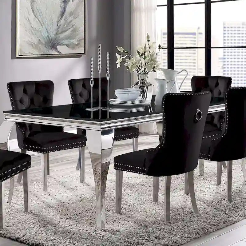  Pizo Glam 79-inch Chrome Leg Glass Top Dining Table