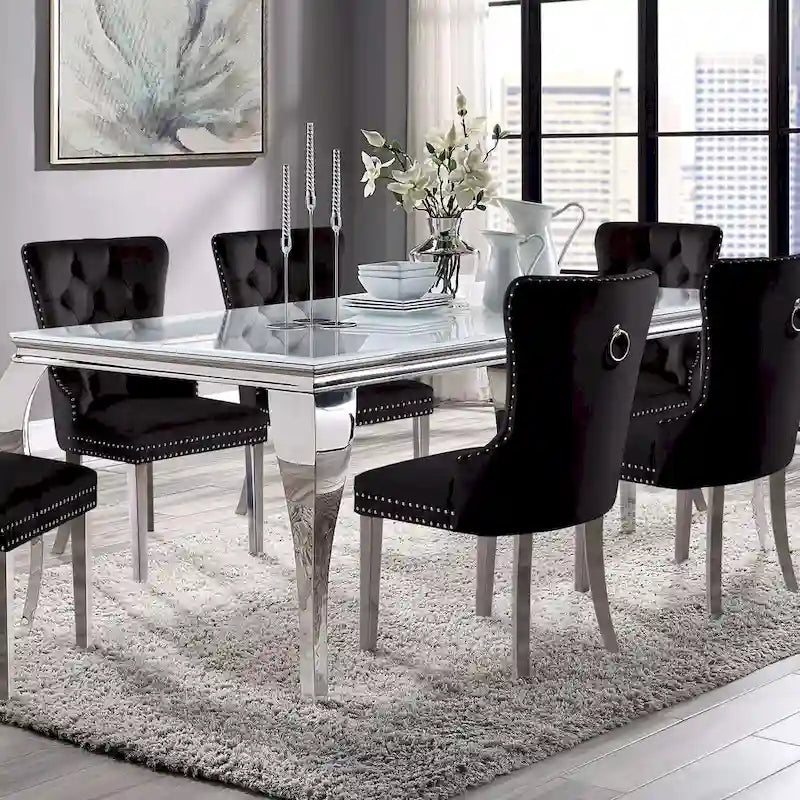 Pizo Glam 79-inch Chrome Leg Glass Top Dining Table