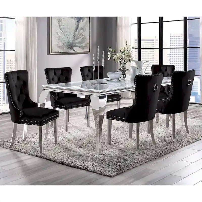 Pizo Glam 79-inch Chrome Leg Glass Top Dining Table