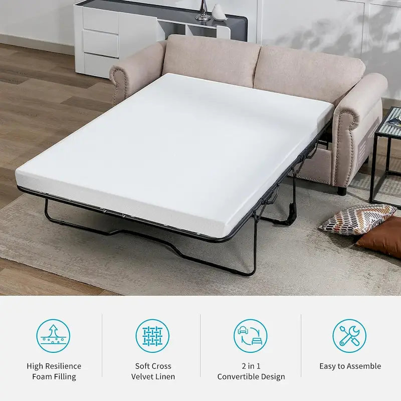 Mixoy Pull Out 2 in 1 Sleeper Sofa Bed with Mattress,Convertible Upholstered Loveseat with Nailhead