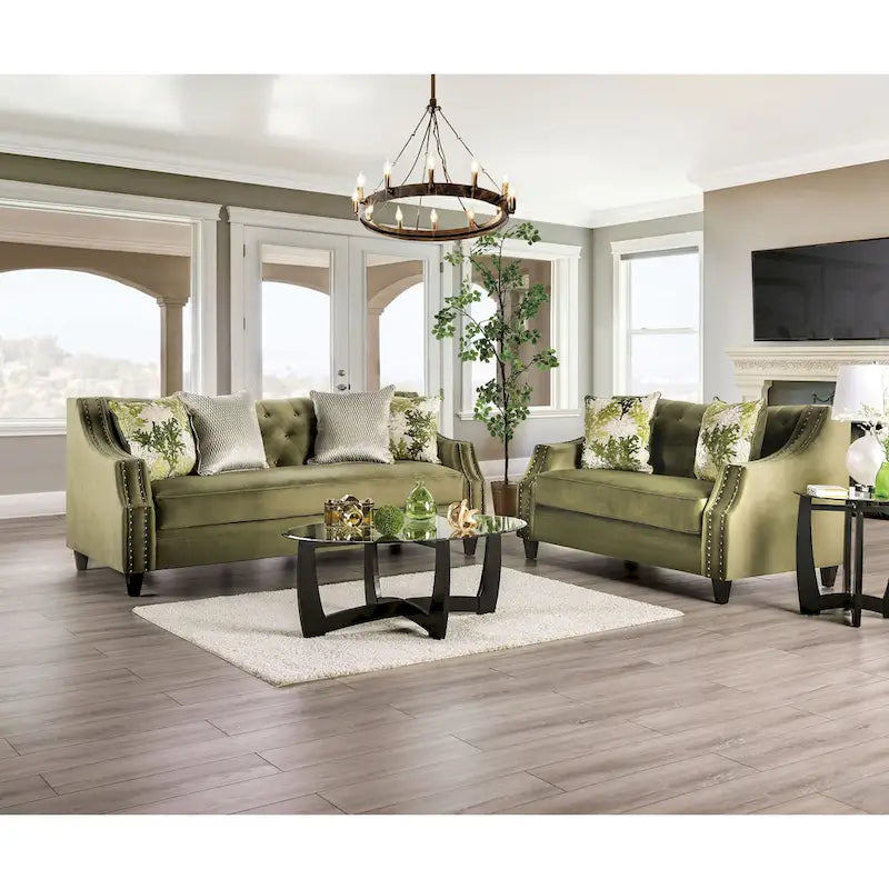 Olie Transitional Green Microfiber Sloped Arms 2-Piece Living Room Set by 