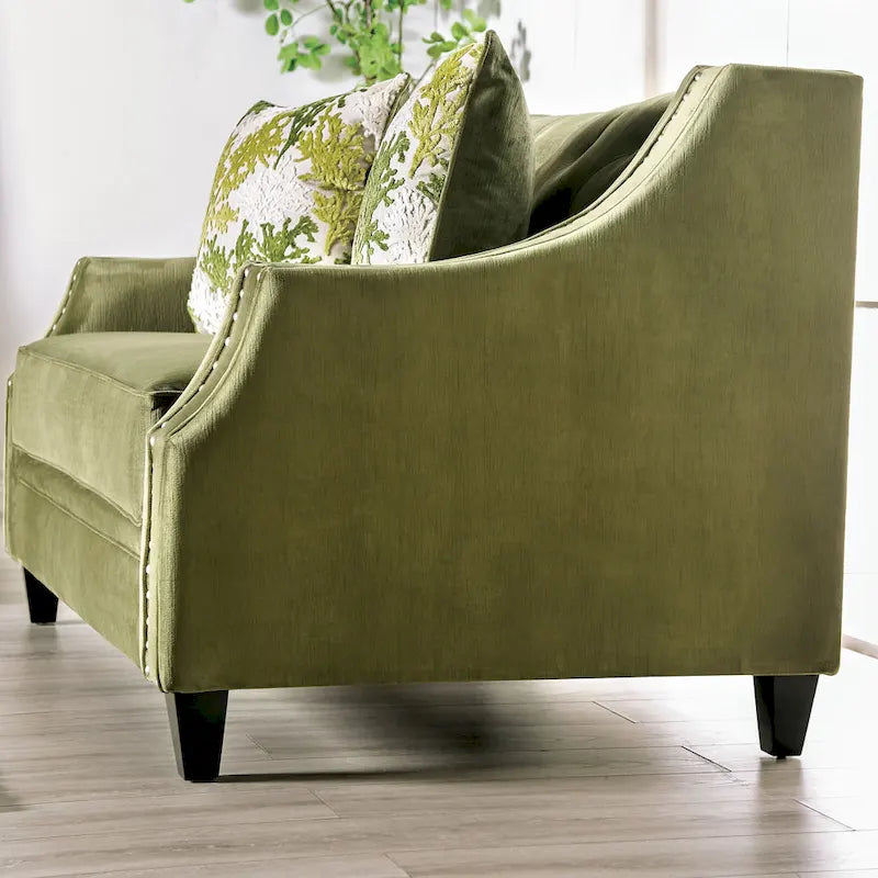 Olie Transitional Green Microfiber Sloped Arms 2-Piece Living Room Set by