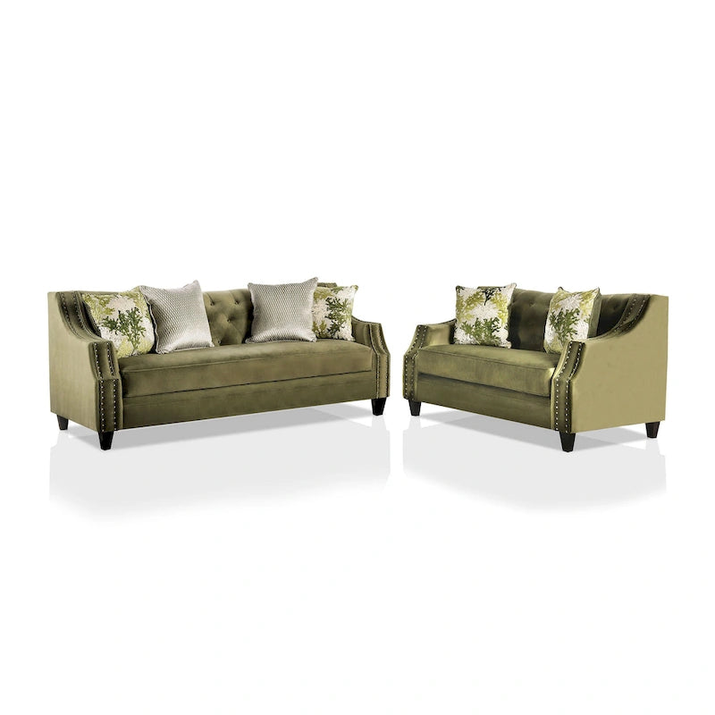 Olie Transitional Green Microfiber Sloped Arms 2-Piece Living Room Set by