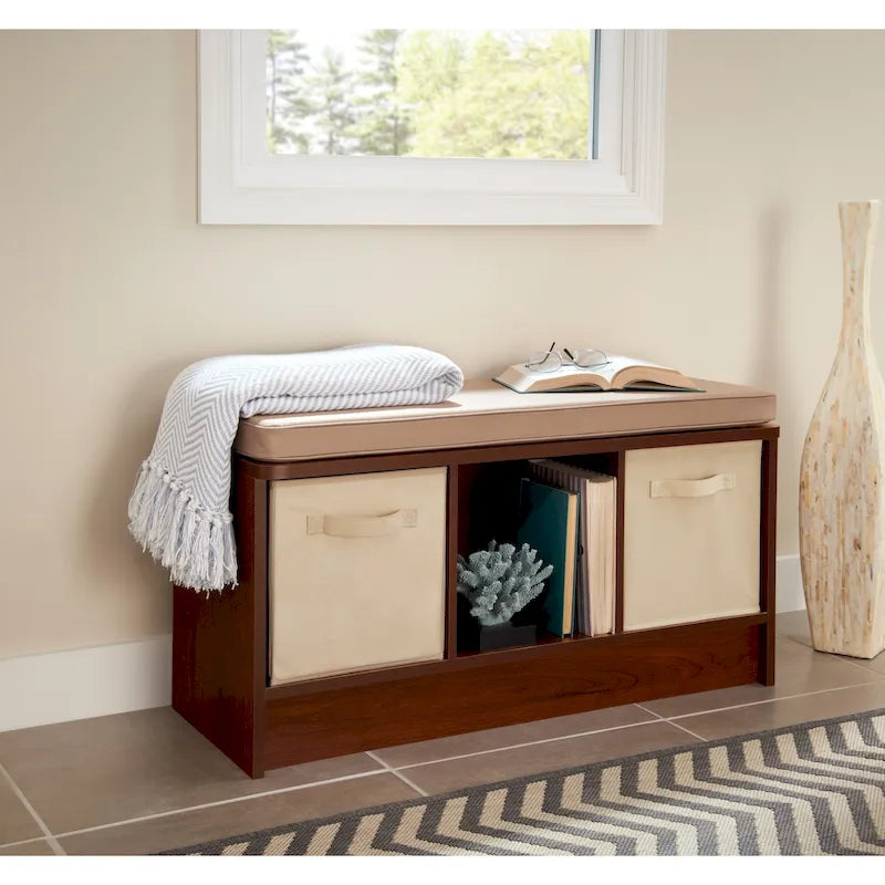Tan Cushion 3-Cube Storage Bench