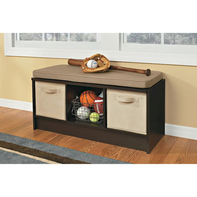 Tan Cushion 3-Cube Storage Bench
