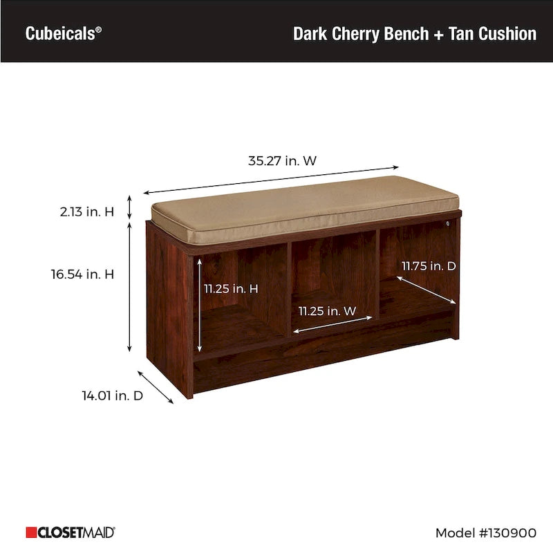 Tan Cushion 3-Cube Storage Bench