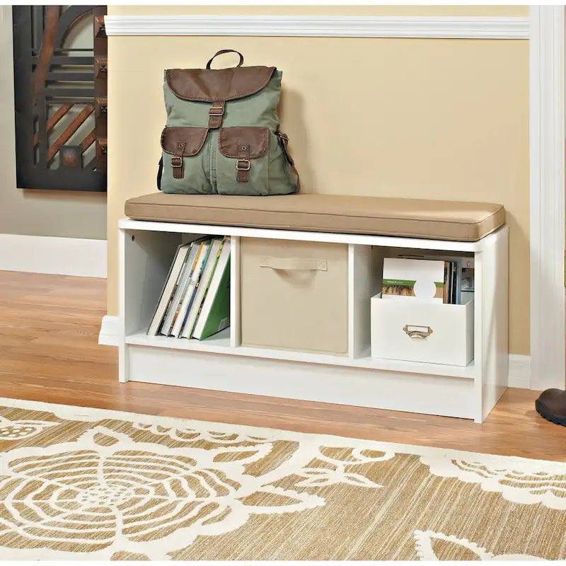 Tan Cushion 3-Cube Storage Bench