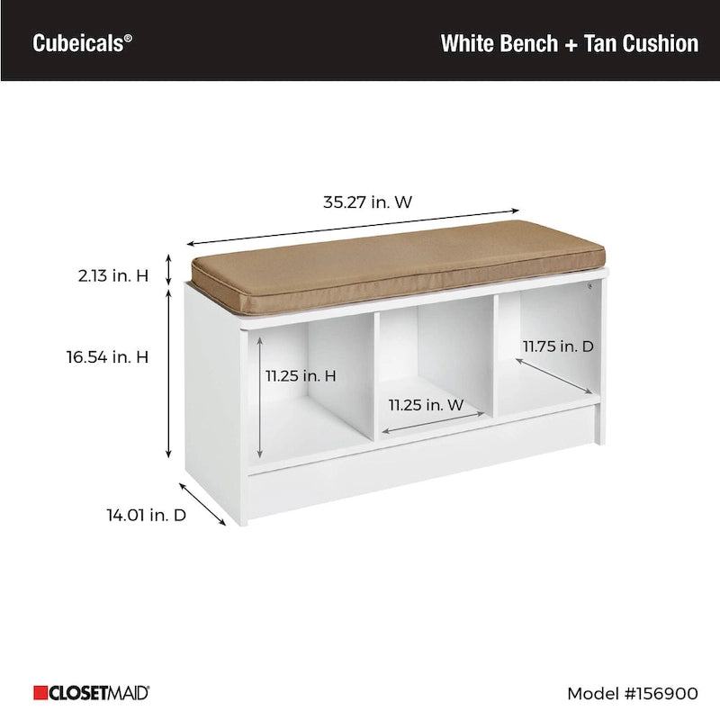 Tan Cushion 3-Cube Storage Bench