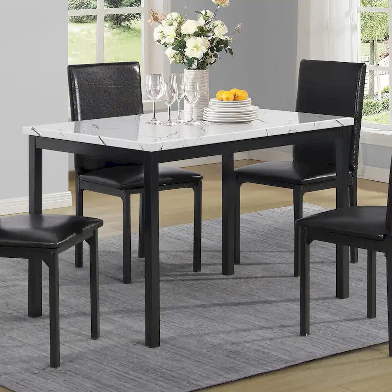 Noyes Metal Dining Table with Laminated Faux Marble Top