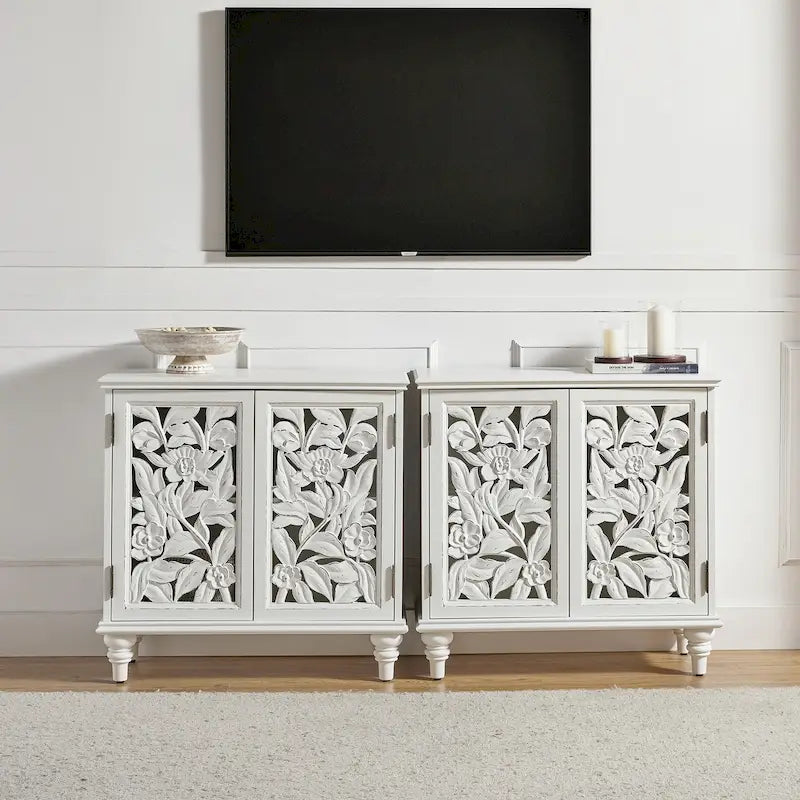 Alban Traditional 32Tall 2 Hollow Door Accent Cabinet with LED light Set of 2 by HULALA HOME