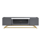 TV Stand with Fluted Glass, Entertainment Center for TVs Up to 70, Faux Marble Top TV Console Table with Gold Frame Base