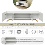 TV Stand with Fluted Glass, Entertainment Center for TVs Up to 70, Faux Marble Top TV Console Table with Gold Frame Base