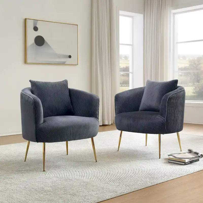 Art Leon Set of 2 Velvet Accent Side Chair with Back Cushion