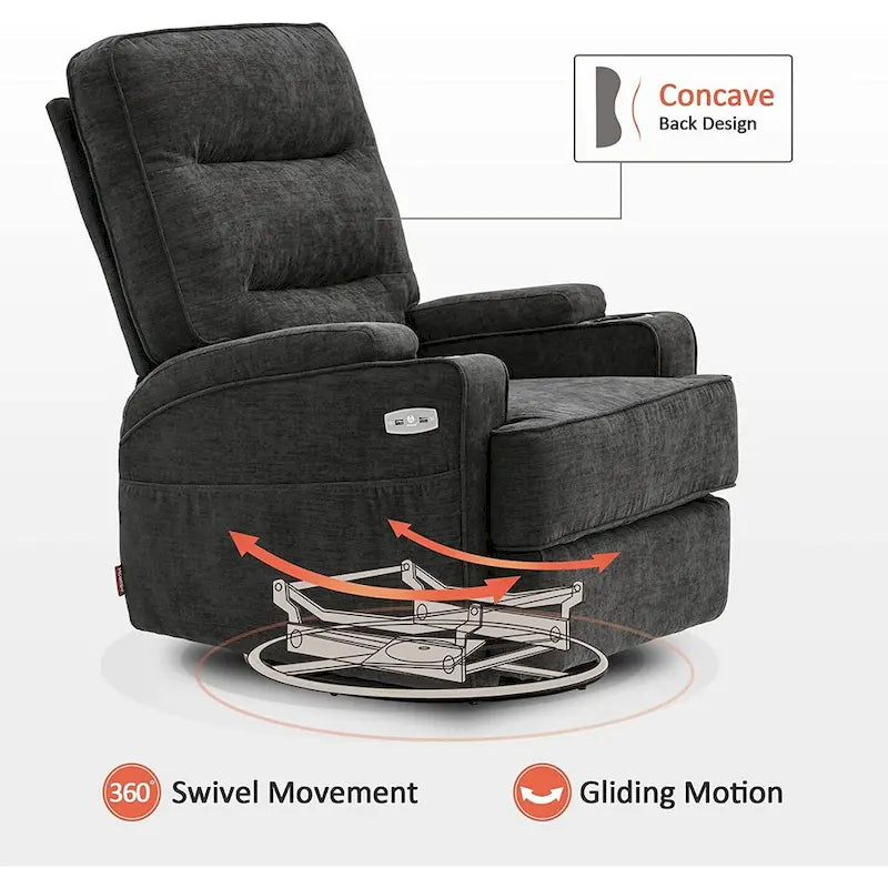 MCombo Electric Power Swivel Glider Recliner Chair with Heat and Massage, Fabric 7752