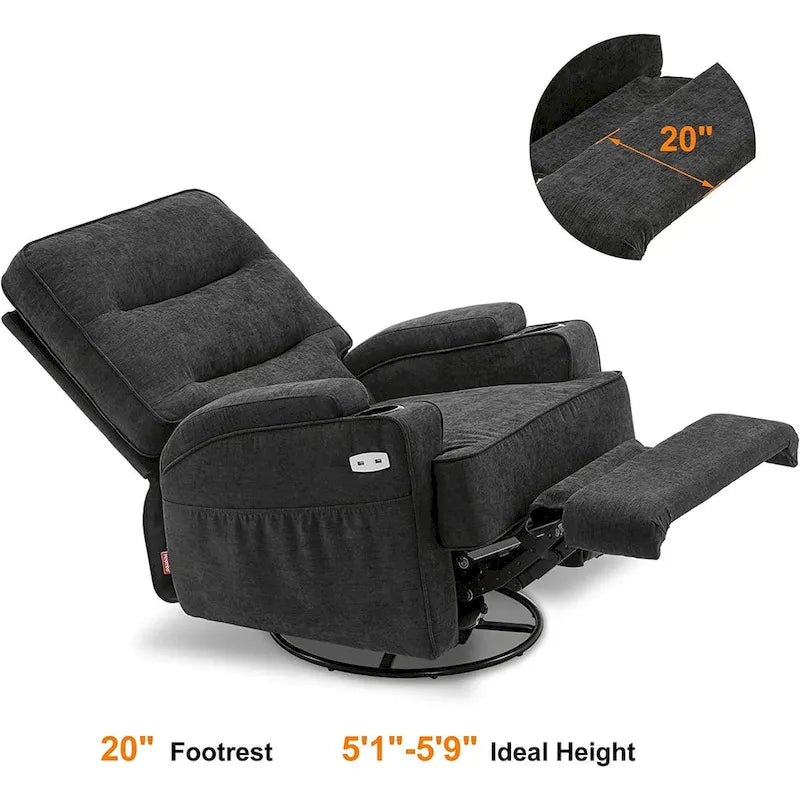 MCombo Electric Power Swivel Glider Recliner Chair with Heat and Massage, Fabric 7752