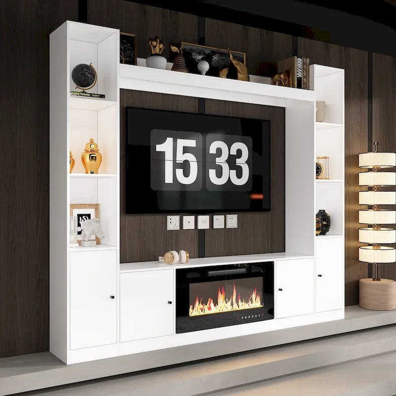 Entertainment Center with Electric Fireplace - 81W - White or Black