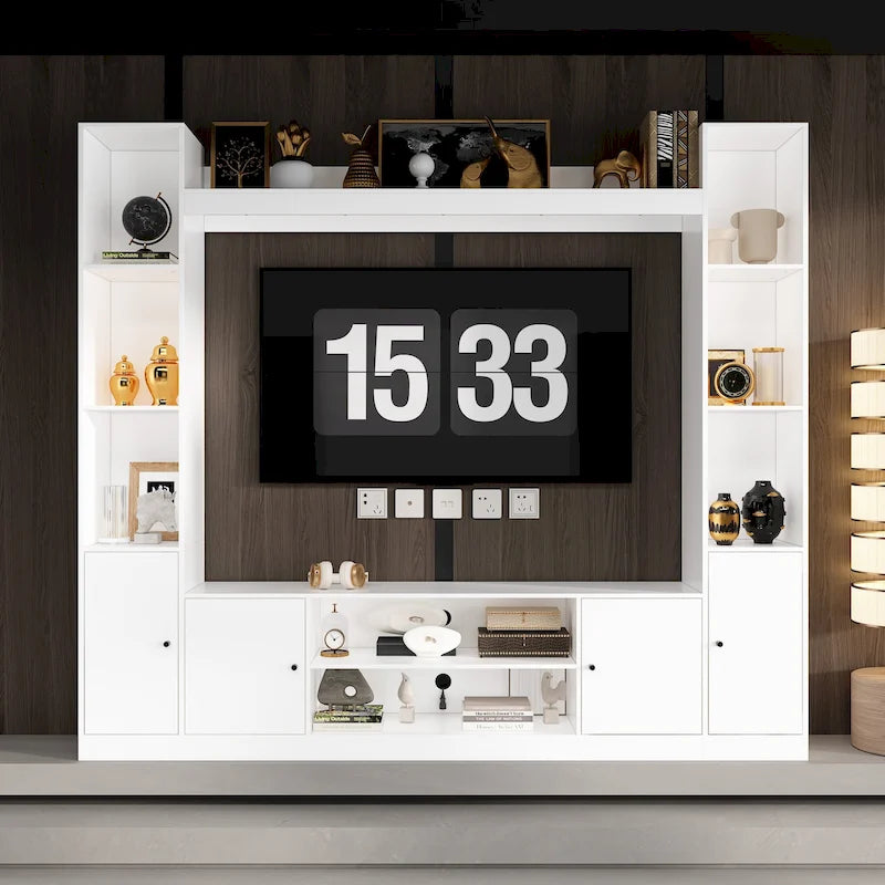 Entertainment Center with Electric Fireplace - 81W - White or Black