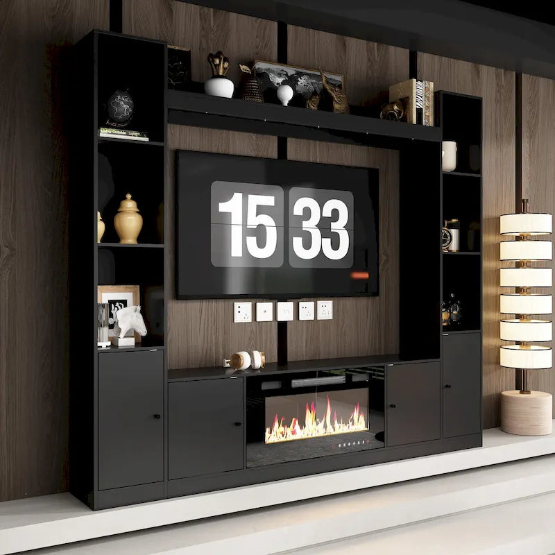 Entertainment Center with Electric Fireplace - 81W - White or Black
