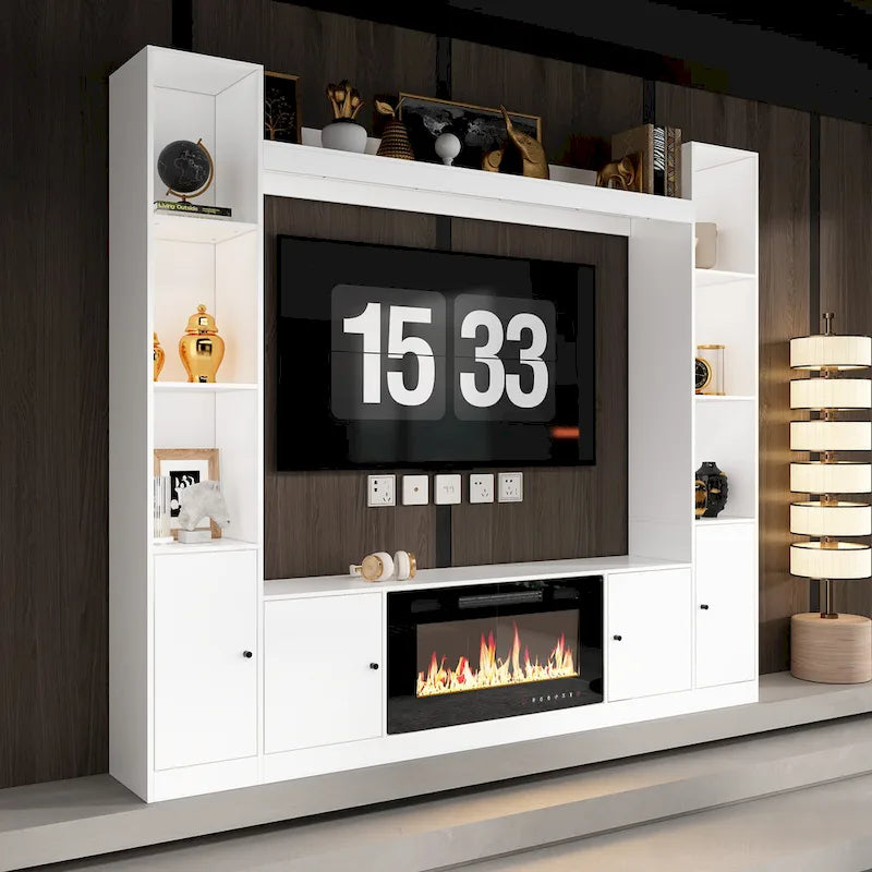 Entertainment Center with Electric Fireplace - 81W - White or Black