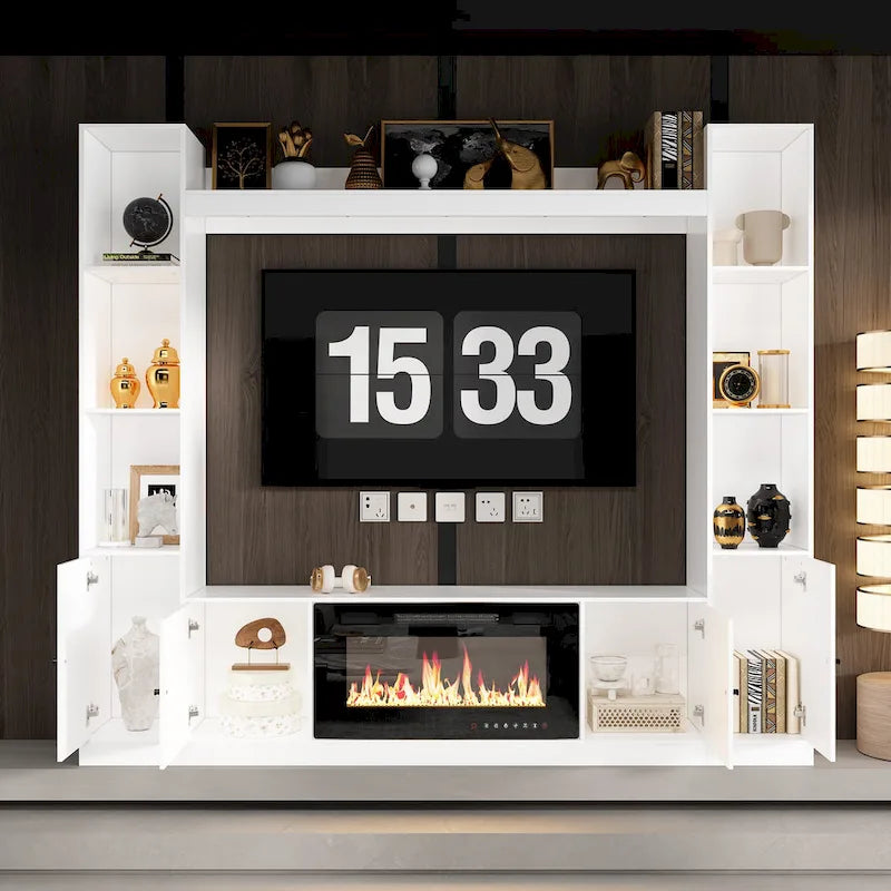 Entertainment Center with Electric Fireplace - 81W - White or Black