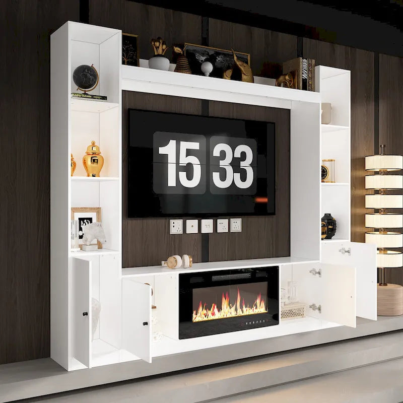Entertainment Center with Electric Fireplace - 81W - White or Black