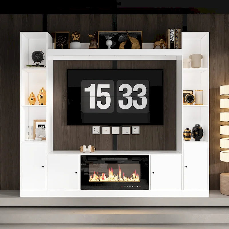 Entertainment Center with Electric Fireplace - 81W - White or Black