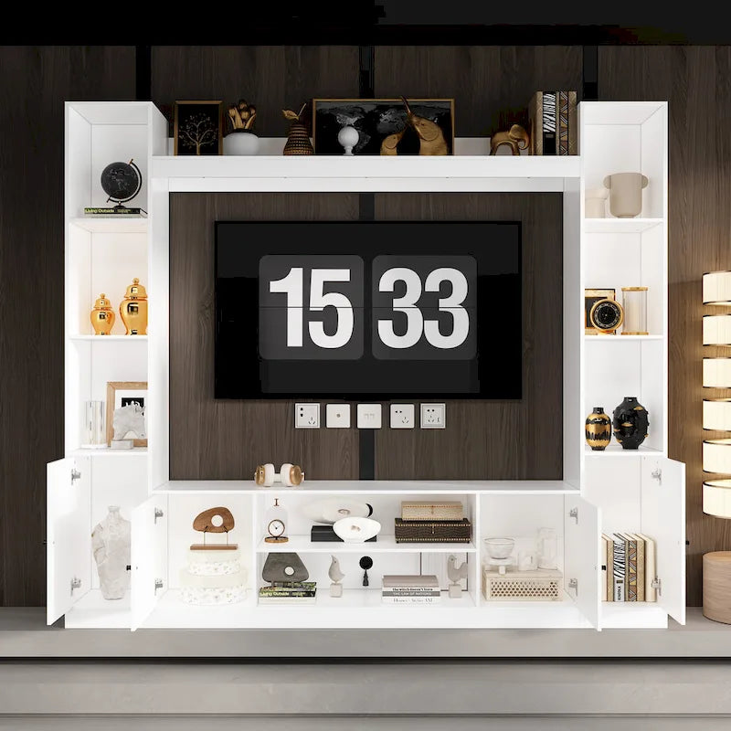 Entertainment Center with Electric Fireplace - 81W - White or Black
