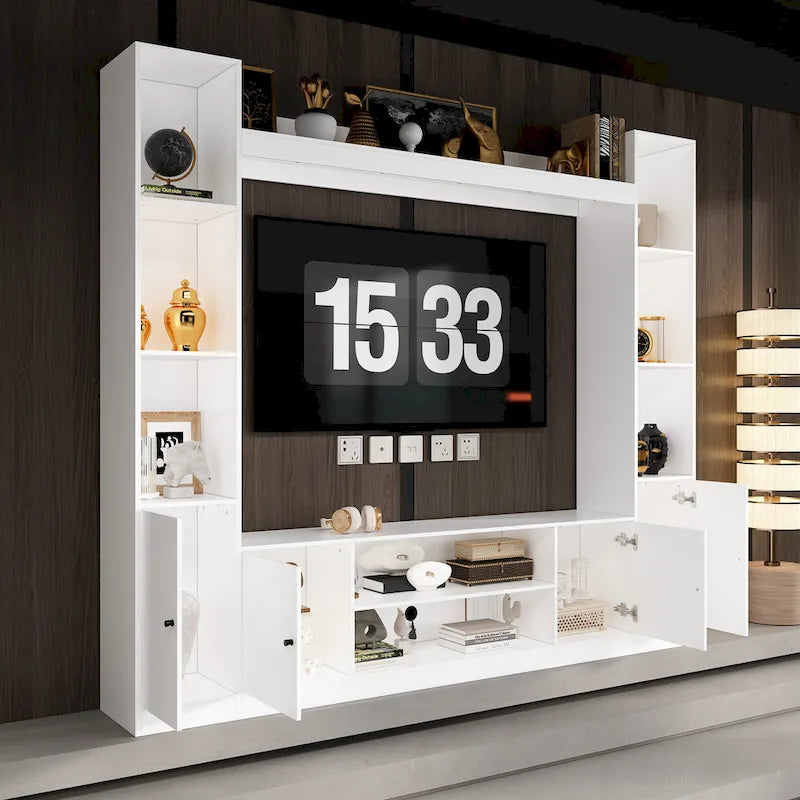 Entertainment Center with Electric Fireplace - 81W - White or Black