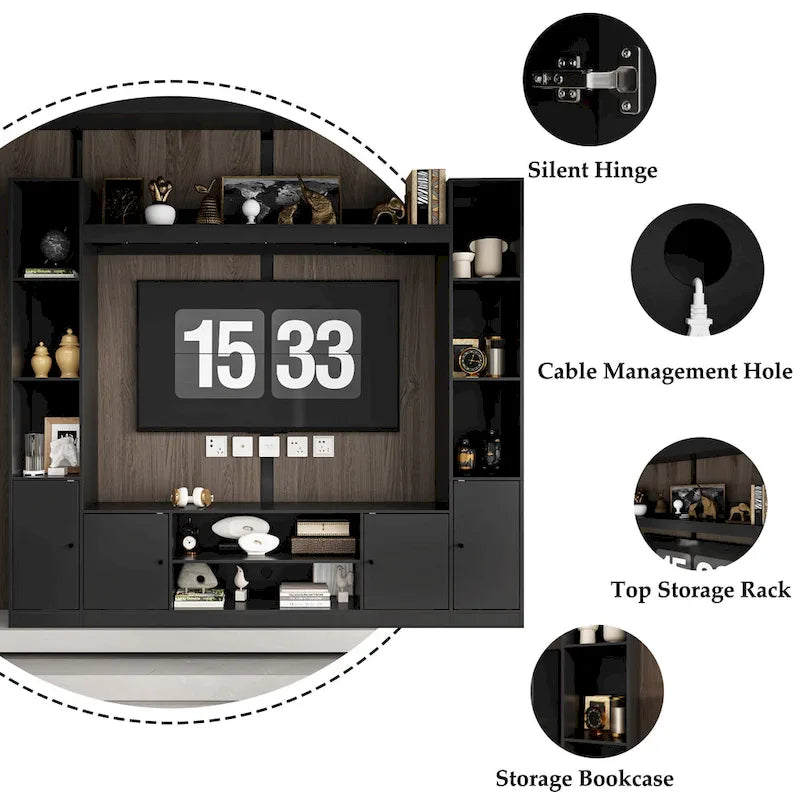 Entertainment Center with Electric Fireplace - 81W - White or Black