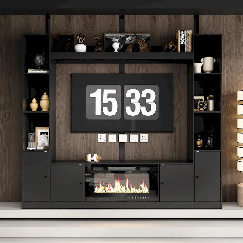 Entertainment Center with Electric Fireplace - 81W - White or Black
